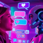 Engaging ai sex chat interaction with a charming AI character in a vibrant digital space.