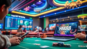 Engaging online gambling scene featuring http://hm88.blue/ with betting options and live casino elements.