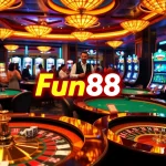 Exciting gaming scene showcasing Fun88 link with vibrant casino elements and enthusiasts.