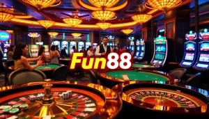 Exciting gaming scene showcasing Fun88 link with vibrant casino elements and enthusiasts.