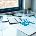 Create a standout Resume Builder with diverse templates illustrated on a professional workspace.