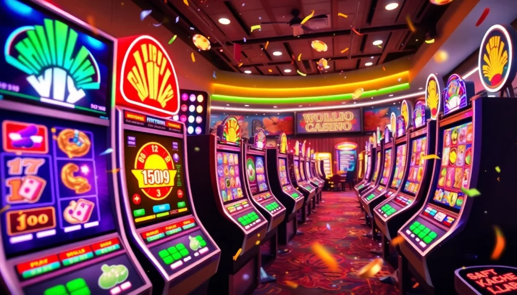 Engaging online gaming scene for slot hoki with colorful slot machines and vibrant animations.