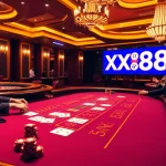 Players enjoying Baccarat at a luxurious XX88 casino table surrounded by poker chips and cards.