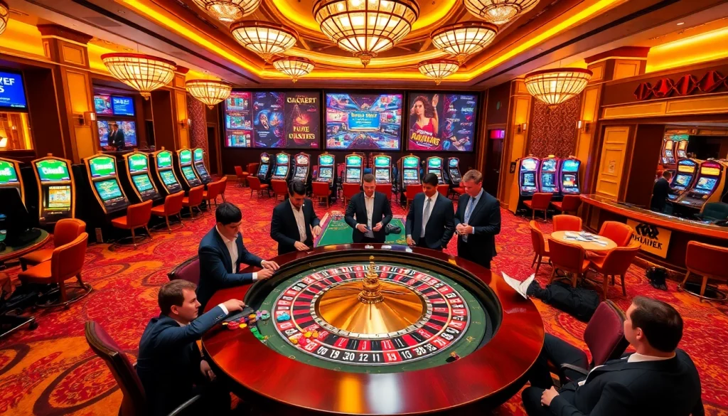 Experience the thrill of thabet with players enjoying high-stakes gambling at a luxury casino.