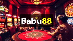 Babu88 players enjoying a vibrant casino scene with poker and slots.