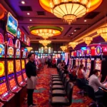 Menampilkan slot demo mahjong dengan desain yang memukau dan lingkungan kasino yang meriah.