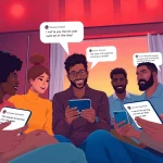 Engaging scene of diverse characters enjoying intimate virtual conversations using sex chat ai technology.