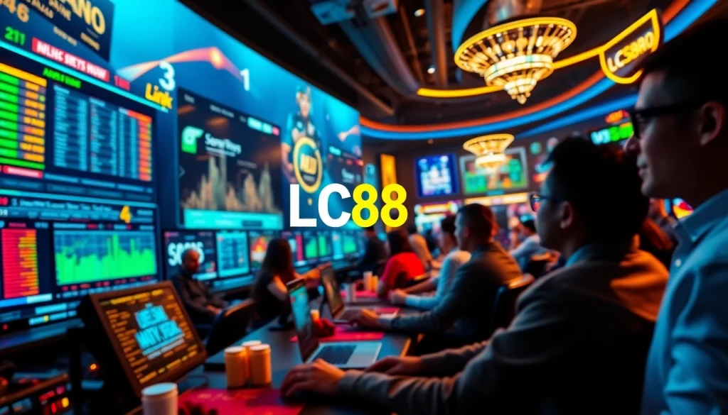 Engaging digital gambling interface featuring LC88 Link with players enjoying various bets and casino games.
