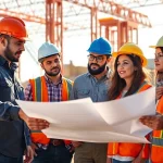 Collaborative scene highlighting Southern California contractors association members at work on a construction project.