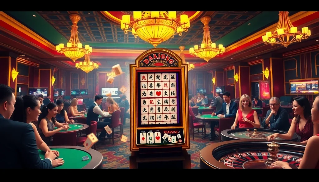 Experience the thrill of slot demo mahjong with animated scenes of excitement and luxury in a casino.