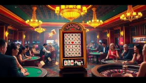 Experience the thrill of slot demo mahjong with animated scenes of excitement and luxury in a casino.