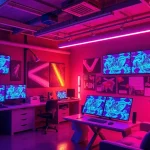 Futuristic digital studio showcasing NSFW AI creations with innovative technology.