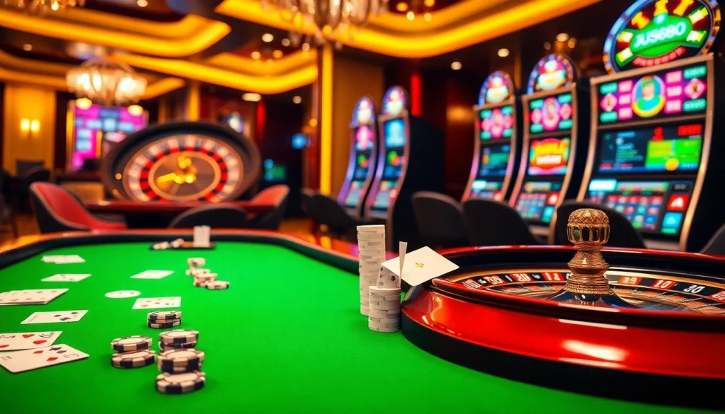 Win big at https://jun88.buzz/ with stunning casino visuals featuring poker chips and a roulette wheel.