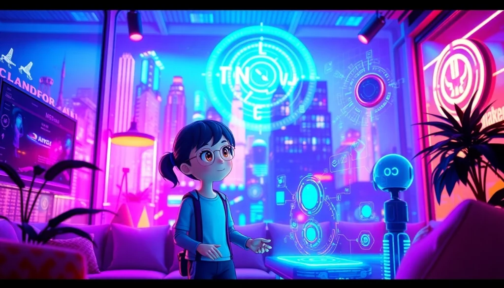 NSFW AI interaction showcasing futuristic digital environments with animated characters.