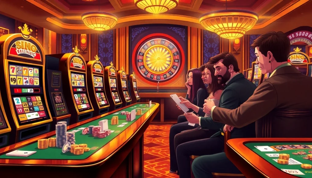 Pemain yang terlibat menjelajahi pengalaman slot demo Mahjong dalam suasana kasino yang hidup.