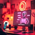 Engaging chat with an nsfw AI chatbot in a modern home office setting.