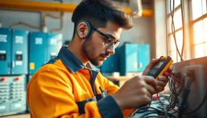 Electrician apprenticeship hawaii with a focused apprentice working on wiring in a bright workshop.