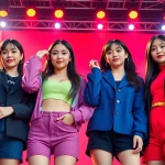 Four blackpink members showcasing their iconic styles in a vibrant stage setting.