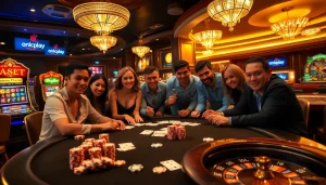 Experience the thrill of onicplay with vibrant casino elements, poker chips, and engaged players.