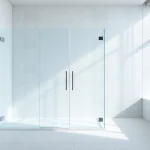Showcasing elegant glass shower doors in a bright, modern bathroom setting.
