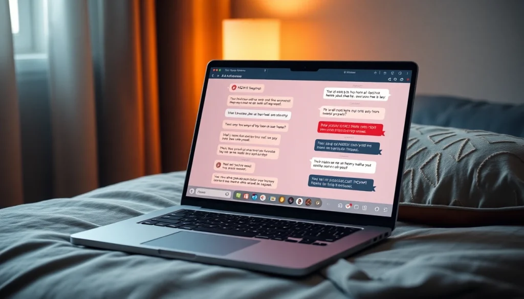 Engaging NSFW AI chat displayed on a modern laptop in a cozy, intimate setting.