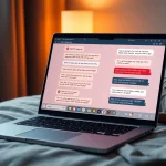 Engaging NSFW AI chat displayed on a modern laptop in a cozy, intimate setting.