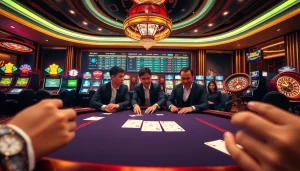 Sbobet login on a vibrant online casino interface showcasing high-stakes poker and sports betting excitement.