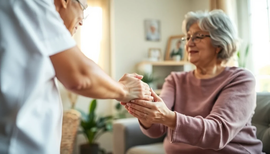 Caregiver providing support in austin senior home care setting with warmth and compassion.