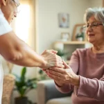 Caregiver providing support in austin senior home care setting with warmth and compassion.