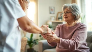 Caregiver providing support in austin senior home care setting with warmth and compassion.