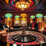 Experience the thrill at RR88's elite casino gaming scene with roulette and vibrant slot machines.
