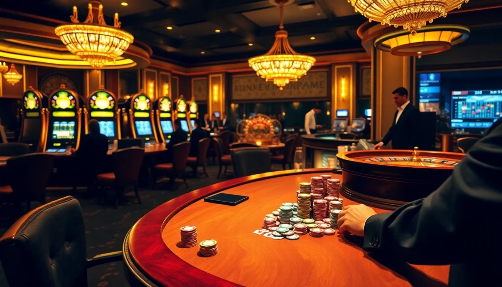 Experience thrilling gameplay at B52 casino with vibrant slot machines and poker tables.