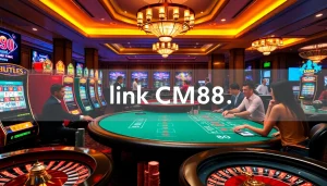 Exciting casino atmosphere with players engaging in games featuring link CM88.