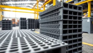 GRP Grating Supplier showcasing durable fiberglass panels in an industrial setting, emphasizing strength and safety.