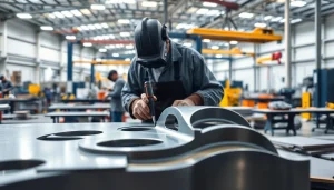 Expert craftsmen engaged in custom steel fabrication within a modern workshop environment.