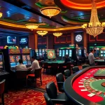 Experience the excitement of idnslot at a luxurious casino with vibrant slot machines and tables.