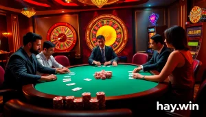 Experience the exciting world of hay.win's premier gambling with a poker table and vibrant casino elements.