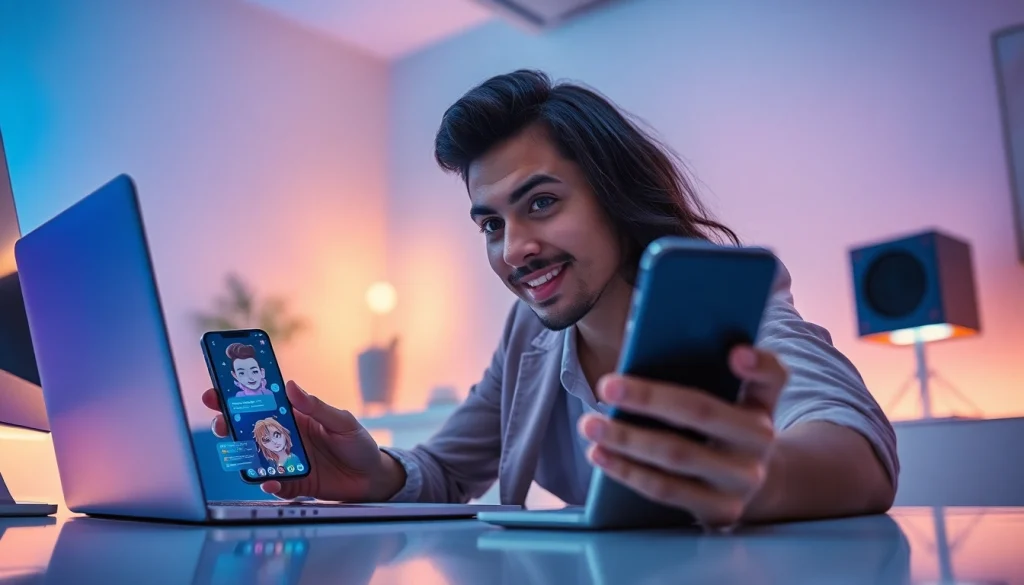 Engaging with an nsfw character ai on a modern device in a vibrant workspace