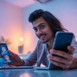 Engaging with an nsfw character ai on a modern device in a vibrant workspace