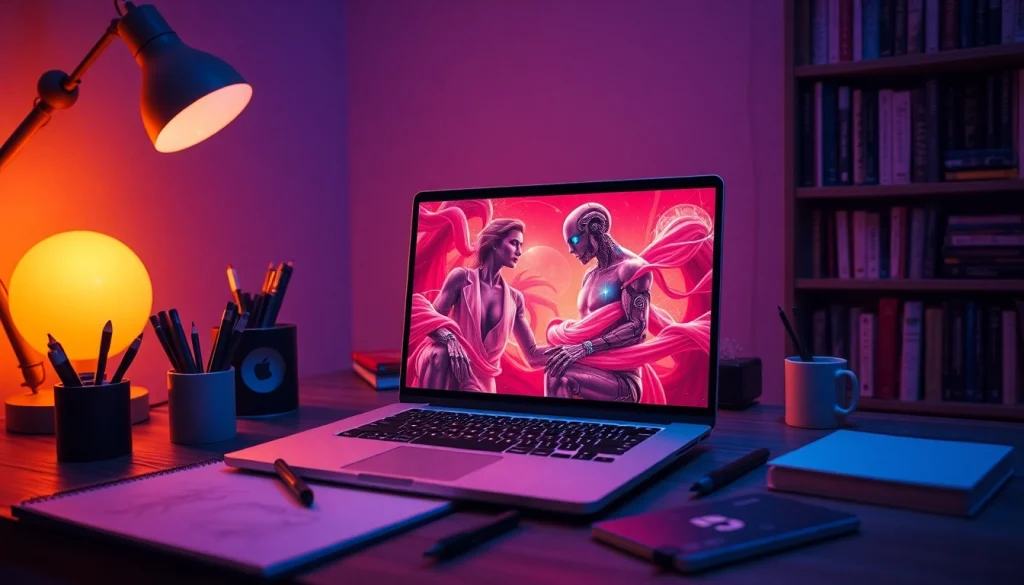 Engaging NSFW AI content creation in a cozy digital workspace, showcasing creativity.