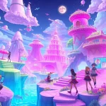 Colorful rendering of characters in a vibrant fantasy world of hentai games