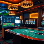 Experience sbobet login with luxurious casino tables and vibrant slot machines in a modern online gambling atmosphere.