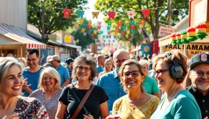 Clarksburg residents enjoying a vibrant local festival filled with community spirit and joyful interactions.
