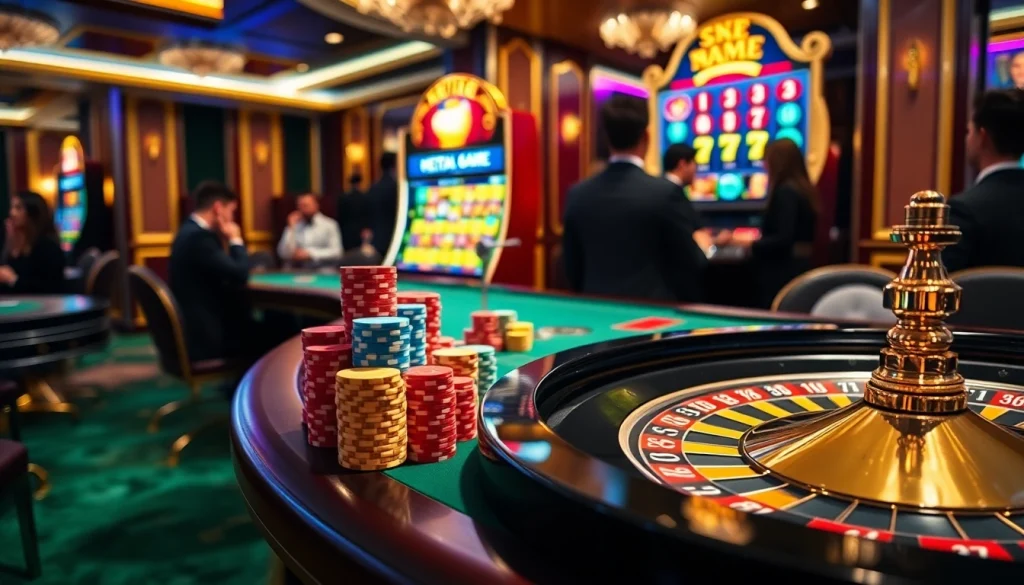 Engaging players at a poker table with vibrant chips and a stunning hentai game slot machine.