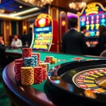 Engaging players at a poker table with vibrant chips and a stunning hentai game slot machine.