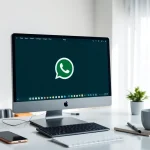 桌面屏幕上展示 WhatsApp Web 的沉浸式工作区，呈现现代通信工具。