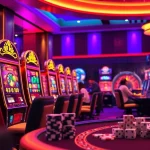 Players enjoying a thrilling nổ hũ slot machine experience with vibrant colors and casino elements.