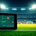 View the جدولพรีเมียร์ลีก as a dynamic sports statistics graphic displayed on a tablet.