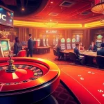 Engage in gambling excitement at KJC with vibrant slot machines and a lively roulette table.