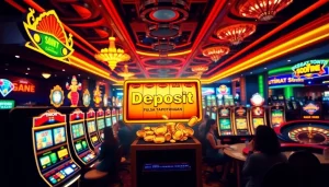 Rasakan sensasi menang pada slot deposit pulsa tanpa potongan di kasino mewah yang dipenuhi mesin slot berwarna-warni.